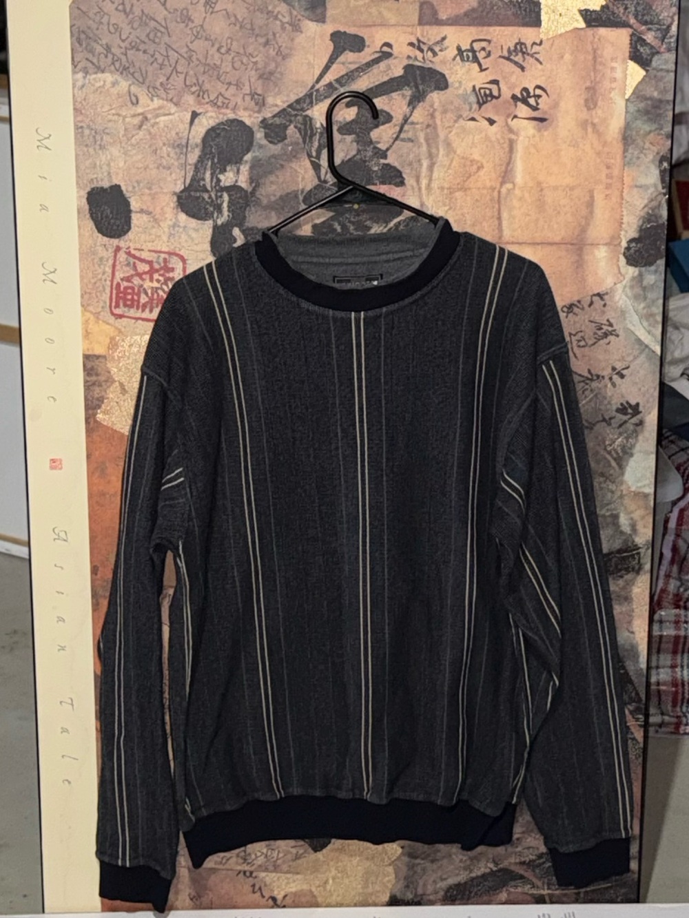 Knights Apparel Black Crewneck Sweater with Cream Pinstripes